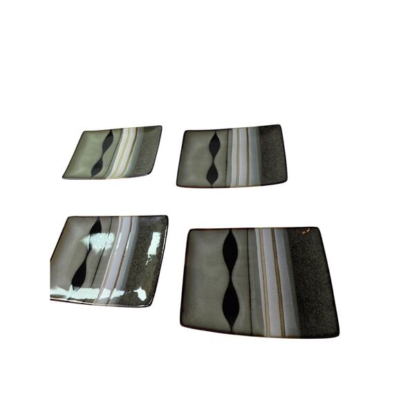 SANGO Prelude Black Geometric Stoneware 9" Rectangle Plates Set of 4 - Picture 1 of 7